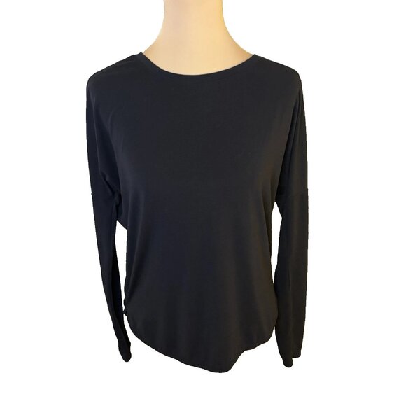 Prana Black Long Sleeve Crew Neck Top Twist Open Back Women's Size Small #263 - Picture 1 of 7